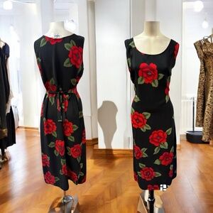 Be Ware,Woman,Dress Spring,Black,Red Flower,Sz S,Sleeveless,Long,Made in USA.!